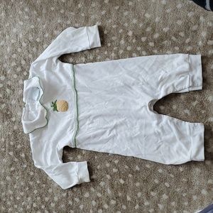 Little English - White Footless Onsie w/ Pineapple Embroidery&Green Detail | 18M